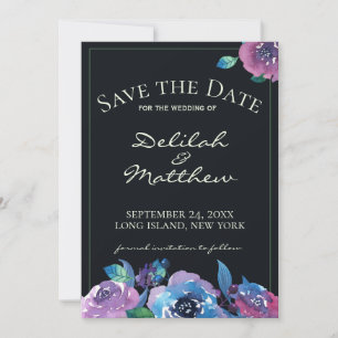 Moody Blue Lila Twilight Floral Save the Date