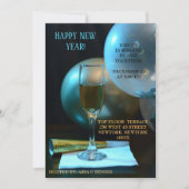 Moody Blue New Year Champagne Flute Einladung (Vorderseite)
