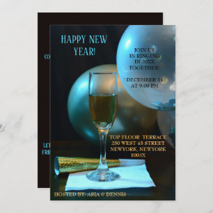 Moody Blue New Year Champagne Flute Einladung