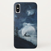 Moody blue night sky full moon hare Silhouette Case-Mate iPhone Hülle (Rückseite)