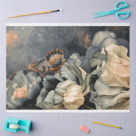 Moody Blue, Oversiblat Butterfly & Peony Seidenpapier (Basteln)