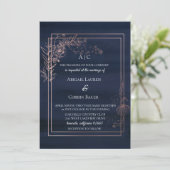 Moody Blue Rose Gold Wedding Einladung (Stehend Vorderseite)