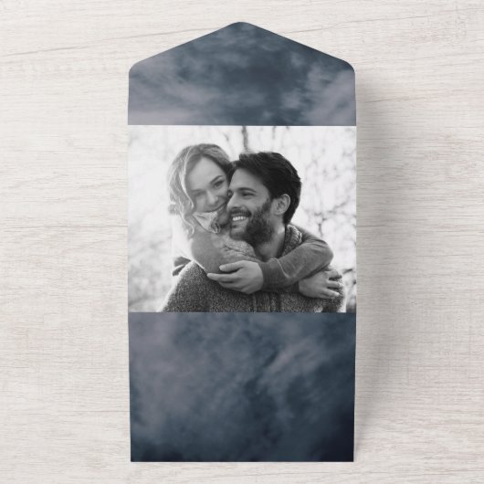 Moody Blue Sky Clouds Celestial Wedding All In One Einladung (Außenbereich)