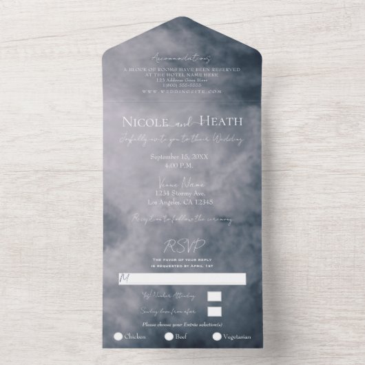 Moody Blue Sky Clouds Celestial Wedding All In One Einladung (Innen Boden)