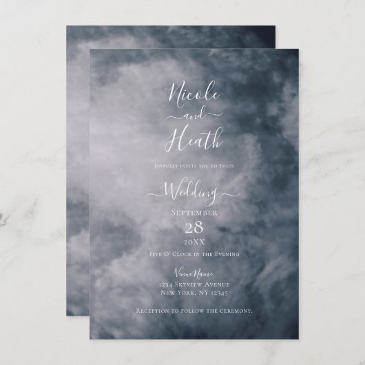 Moody Blue Sky Clouds Celestial Wedding Einladung (Vorne/Hinten)