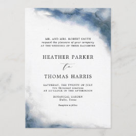 Moody Blue Watercolor Classic Elegante Wedding Einladung