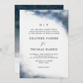 Moody Blue Watercolor Classic Elegante Wedding Einladung (Vorne/Hinten)