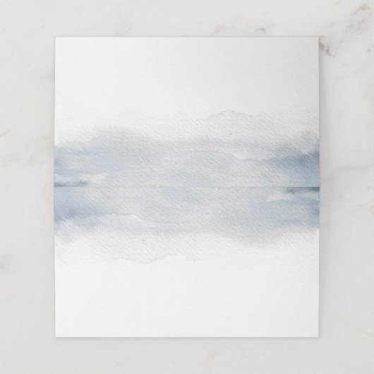 Moody Blue Watercolor Elegante Wedding Platzkarte (Außenseite Aufgefaltet)