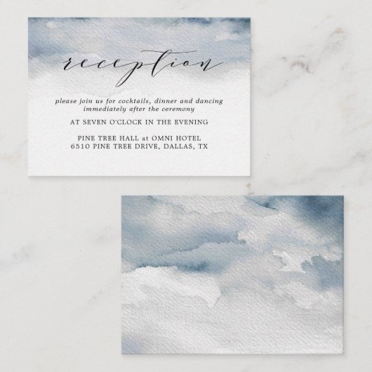 Moody Blue Watercolor Hochzeitskarten Begleitkarte (Vorne/Hinten)