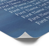 Moody Blue Wedding Seating Chart Poster (Ecke)