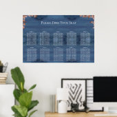 Moody Blue Wedding Seating Chart Poster (Heimbüro)
