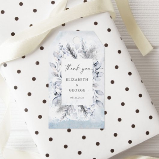 Moody Blue Winter Floral Monogram Wedding Geschenkanhänger