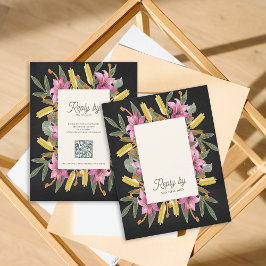 Moody Blush Lily Wedding RSVP Card with QR Code Karte