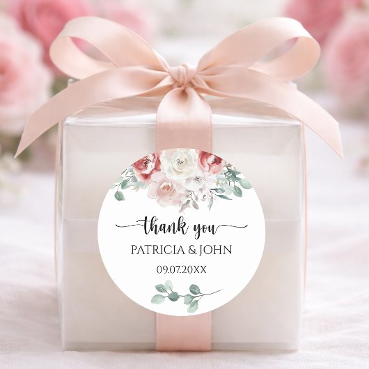 Moody Blush Rose Floral Wedding Thank You Runder Aufkleber