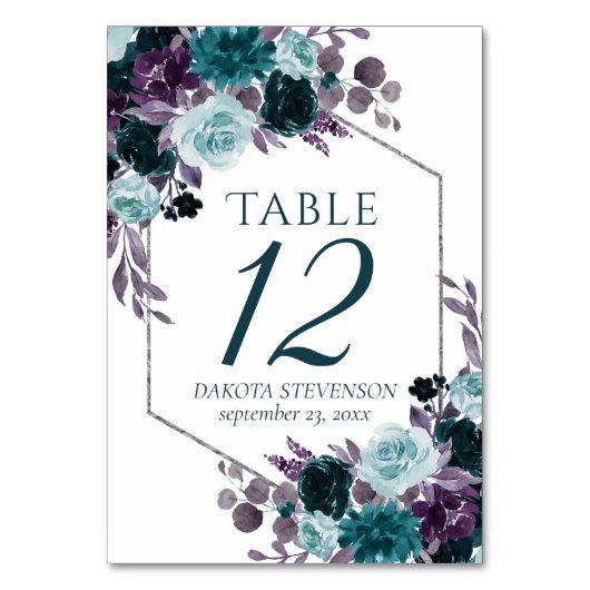 Moody Boho | Aquamarin Türkis Dunkelblume Tischnummer (Rückseite)