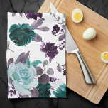Moody Boho | Aquamarin türkisfarbener Dunkelblüten Geschirrtuch<br><div class="desc">Dunkel und launisch, gotisch inspiriert, handbemalt, mit einem tieftürkisblauen, aquamarinen und pflaumenfarbenen lila Blumenstrauß mit botanischem Lorbeer und türkisfarbenen aquamarinen Akzenten. Aus der Kollektion "Boho Bloom" besteht dieses Layout aus einem Bohemischen Blumenstrauß mit strahlender Blume und Eukalyptusblüte. Für andere Farben, Stile oder koordinierende Produkte besuchen Sie bitte die JustFharryn ~...</div>
