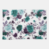 Moody Boho | Aquamarin türkisfarbener Dunkelblüten Geschirrtuch (Horizontal)