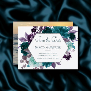Moody Boho   Aquamarin Türkisfarbenes Lila Bouquet Save The Date