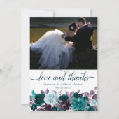 Moody Boho | Aquamarin Türkisfarbenes Lila Foto Li Dankeskarte (Vorderseite)