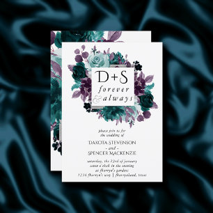 Moody Boho Aquamarine Blumenkreide Monogram Wedd Einladung