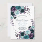 Moody Boho | Aquamarine Blütensilber-Rahmen-Babydu Einladung (Vorderseite)