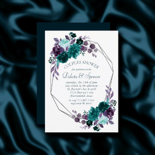 Moody Boho Aquamarine Blütensilber-Rahmen-Babydu Einladung