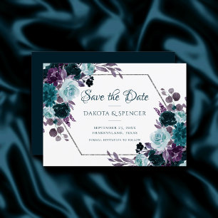 Moody Boho Aquamarine Türkisblume Save The Date