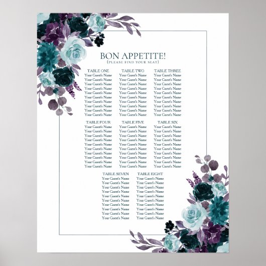 Moody Boho | Aquamarine und Lila 10 Sitzplakette Poster (Vorne)