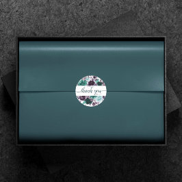 Moody Boho | Aquamarine und Lila Rose Blumendanke Runder Aufkleber