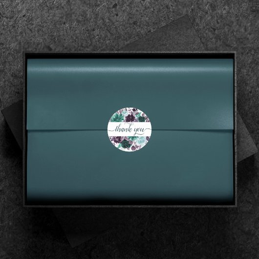 Moody Boho | Aquamarine und Lila Rose Blumendanke Runder Aufkleber