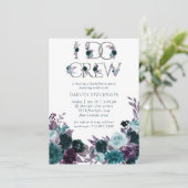 Moody Boho | Aquamarines floral I Crew Brautparty Einladung (Stehend Vorderseite)