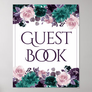 Moody Boho Aubergine Lila Türkis Gästebuch-Signi Poster