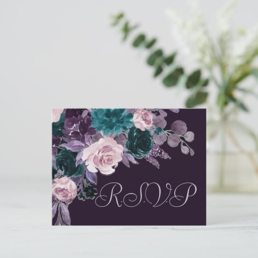 Moody Boho | Dark Eggplant Lila Aquamarine Entree Postkarte (Stehend Vorderseite)