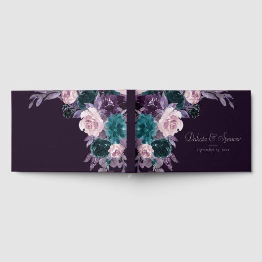 Moody Boho | Dark Eggplant Lila und Aquamarin Bouq Gästebuch (Voll)