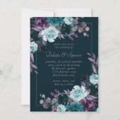 Moody Boho | Deep Aquamarin Türkise Lila Bouquet Einladung (Vorderseite)