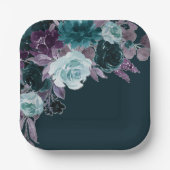 Moody Boho | Deep Aquamarin und Eggplant Lila Bouq Pappteller (Vorderseite)