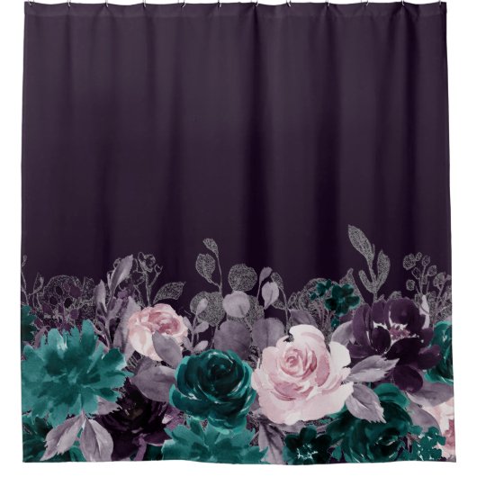 Moody Boho | Dunkle Aubergine Lila und Aquamarin Duschvorhang (Vorderseite)