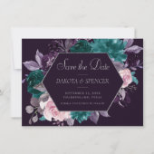 Moody Boho | Dunkle Aubergine Lila und Aquamarines Save The Date (Vorderseite)