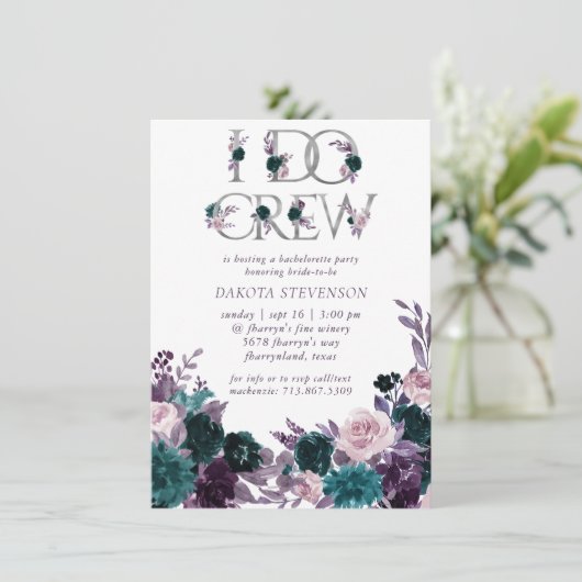 Moody Boho | Eggplant Aquamarin I Crew Brautparty Einladung (Stehend Vorderseite)