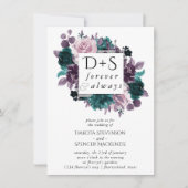 Moody Boho | Eggplant Lila florales Monogramm-Foto Einladung (Vorderseite)