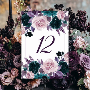 Moody Boho   Eggplant Lila Mauve Floral Party Tischnummer