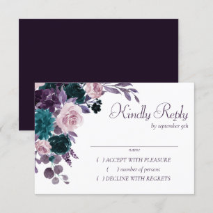 Moody Boho   Eggplant Lila Silber-Rahmen-Bouquets RSVP Karte
