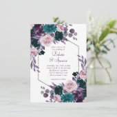 Moody Boho | Eggplant Lila Silver Frame Bouquet Einladung (Stehend Vorderseite)