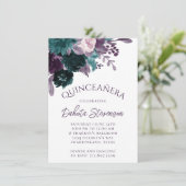 Moody Boho | Eggplant Lila und Aquamarin Quinceane Einladung (Stehend Vorderseite)