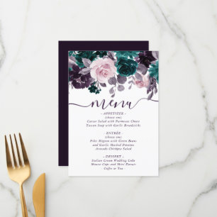 Moody Boho   Eggplant Plum Lila Floral Wedding Menükarte