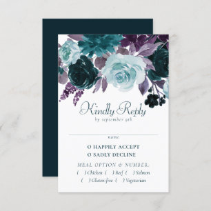 Moody Boho Entree aus Aquamarinen und Lila Rose RSVP Karte