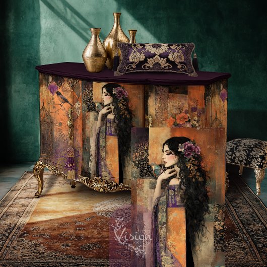 Moody Boho Girl - Kimono Patchwork Art Seidenpapier