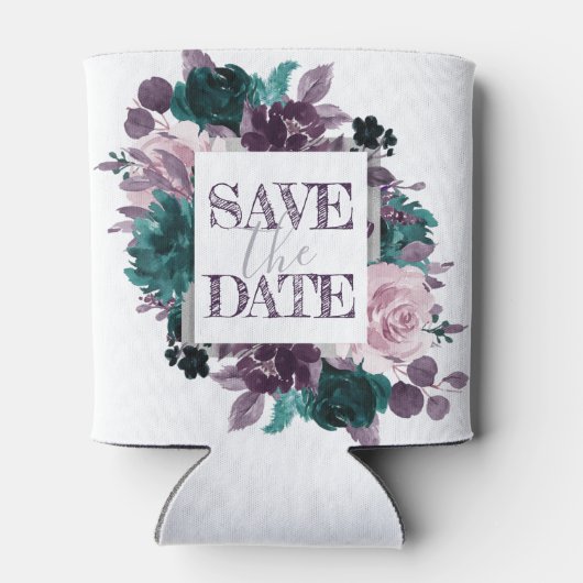 Moody Boho | Lila Blume Save the Date Dosenkühler (Rückseite)