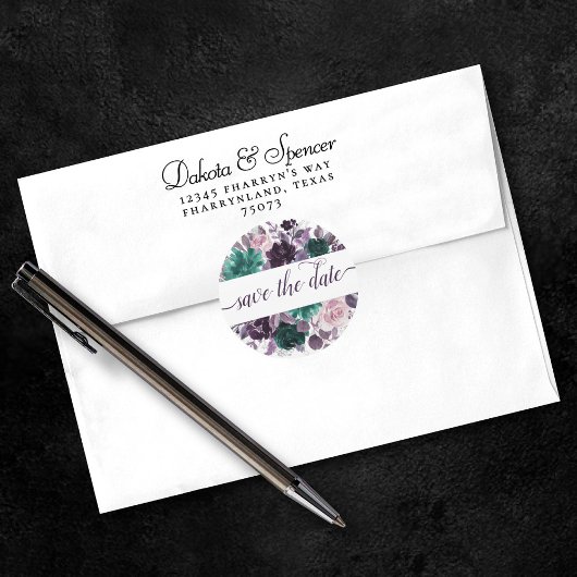 Moody Boho | Lila Blume Save the Date Runder Aufkleber