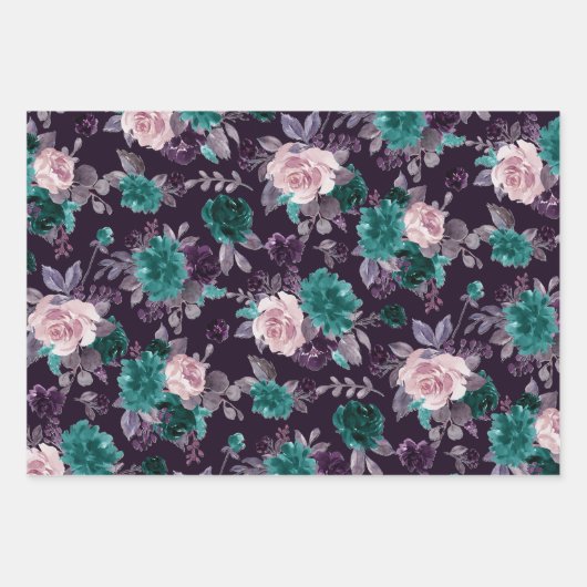 Moody Boho | Lila dunkles Muster der Äggpflanze Geschenkpapier Set (Vorderseite 3)